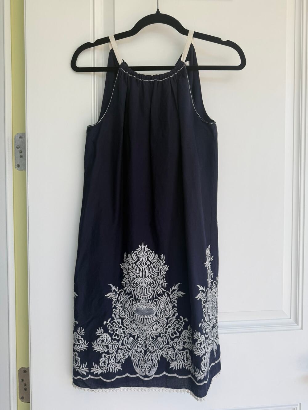 Max Studio Navy Embroidered Cotton Dress Size XS